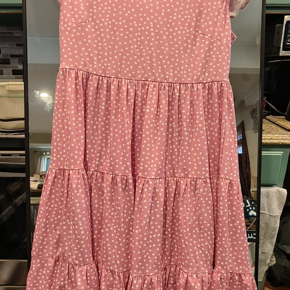 Charming Pink Polka Dot Midi Dress - Picture 2 of 5